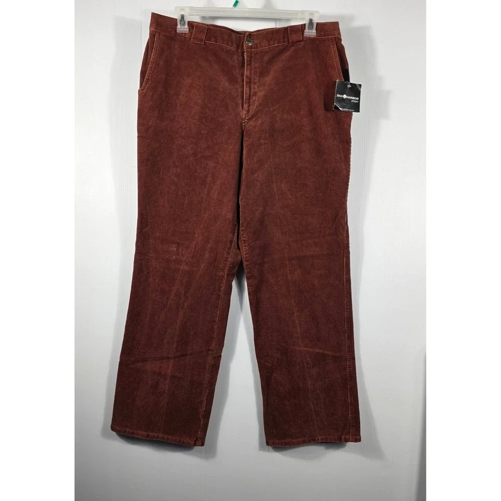 Sag Harbor Sport Rust Brown Corduroy Pants Womens 18 High Rise Straight Wide Leg
